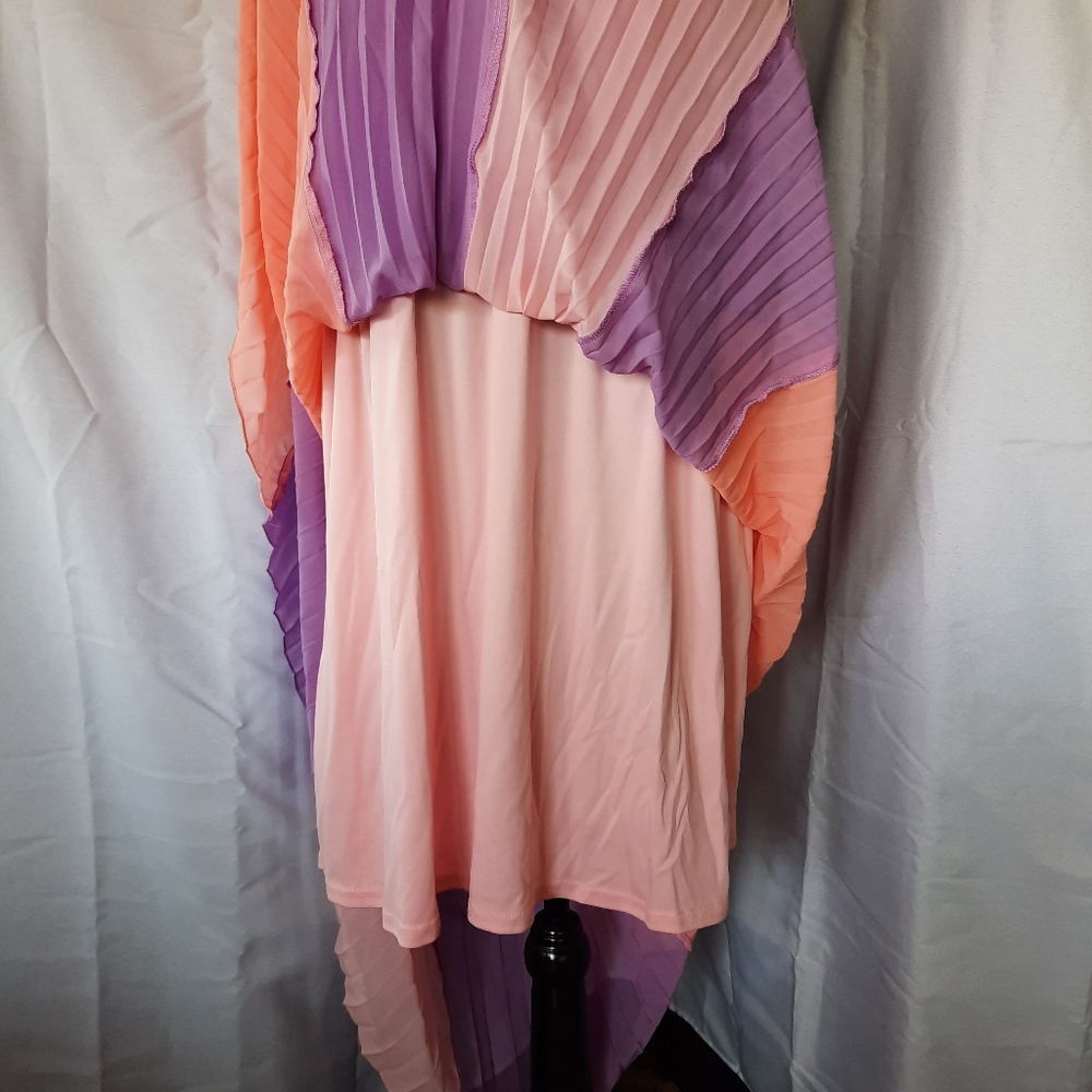 Cato Maxi Dress Womens 18-20 Peach Lavender Halter Neck Pleated Layered Lined - Picture 9 of 14
